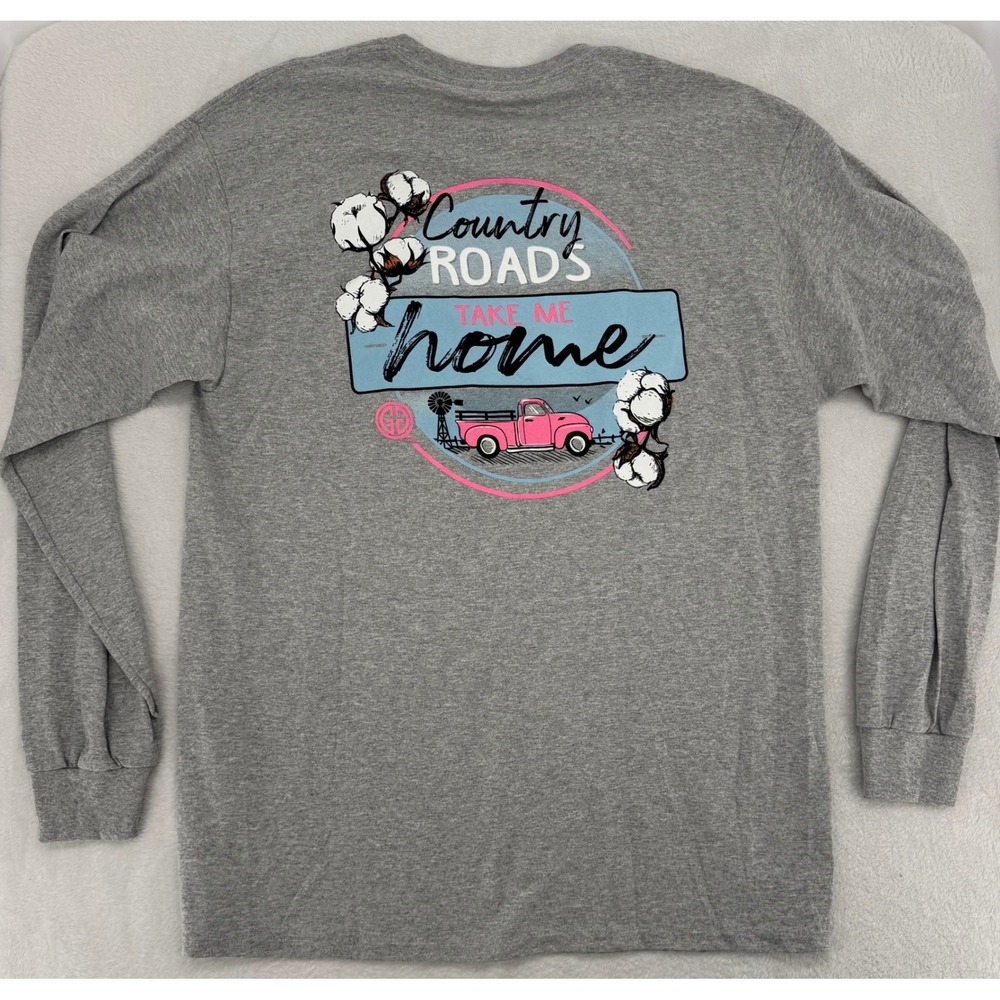 Girlie Girl Originals Country Roads Take Me Home Truck Gray Long Sleeve Shirt L - Picture 3 of 5